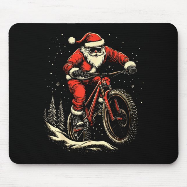 Santa Claus Riding Mountain Bike Christmas Funny M Mouse Mat (Front)