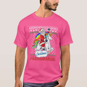 Santa Claus Riding On A Unicorn Ugly Christmas Swe T-Shirt