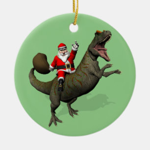 Santa Claus Riding On Allosaurus Ceramic Tree Decoration