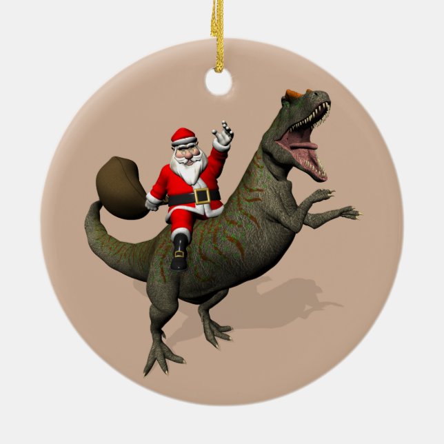 Santa Claus Riding On Allosaurus Ceramic Tree Decoration (Back)