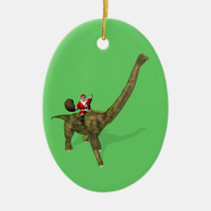 Santa Claus Riding On Brachiosaurus Ceramic Tree Decoration