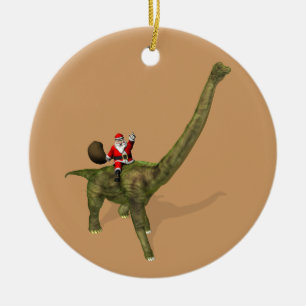 Santa Claus Riding On Brachiosaurus Ceramic Tree Decoration