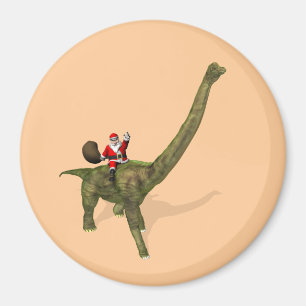 Santa Claus Riding On Brachiosaurus Magnet