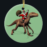 Santa Claus Riding On Deinonychus Ceramic Tree Decoration<br><div class="desc">background colour can be changed
father christmas travelling on the back of an amazing carnivorous dromaeosaurid ceolurosaurian dinosaur
Paleontologist humour</div>