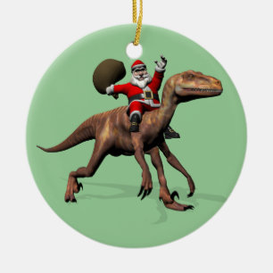 Santa Claus Riding On Deinonychus Ceramic Tree Decoration