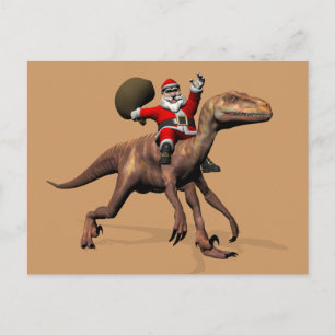 Santa Claus Riding On Deinonychus Holiday Postcard