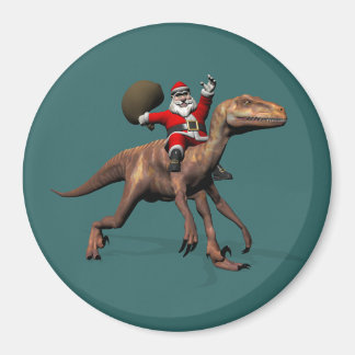 Santa Claus Riding On Deinonychus Magnet