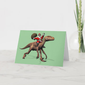 Santa Claus Riding On Dinosaur Holiday Card