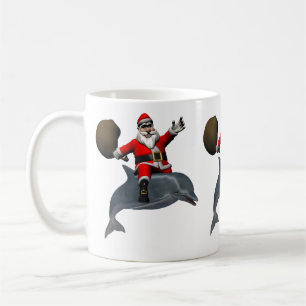 Santa Claus Riding On Dolphin Coffee Mug