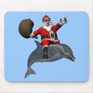 Santa Claus Riding On Dolphin Mouse Mat
