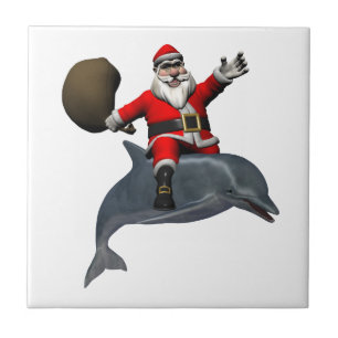Santa Claus Riding On Dolphin Tile