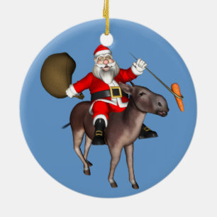 Santa Claus Riding On Donkey Ceramic Tree Decoration