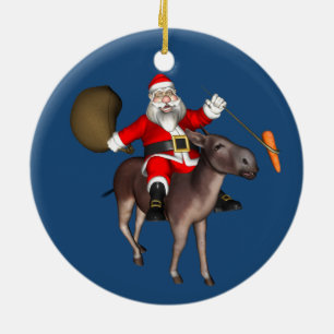 Santa Claus Riding On Donkey Ceramic Tree Decoration
