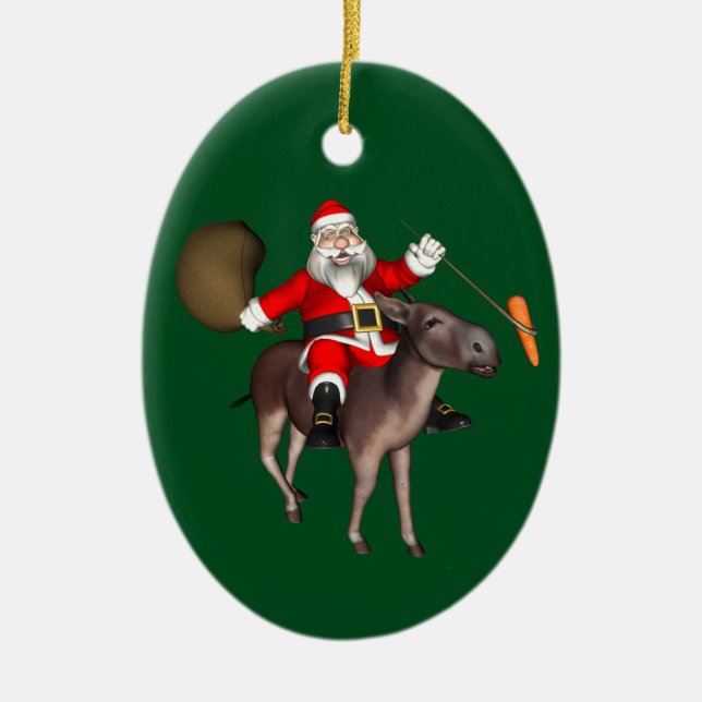 Santa Claus Riding On Donkey Ceramic Tree Decoration (Front)