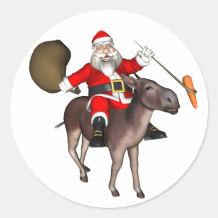 Santa Claus Riding On Donkey Classic Round Sticker