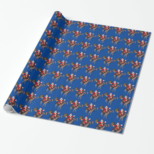 Santa Claus Riding On Donkey Wrapping Paper (Unrolled)