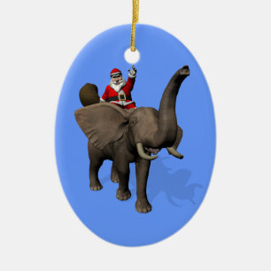 Santa Claus Riding On Elephant Ceramic Tree Decoration
