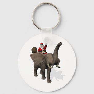 Santa Claus Riding On Elephant Key Ring