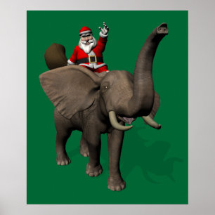 Santa Claus Riding On Elephant Poster