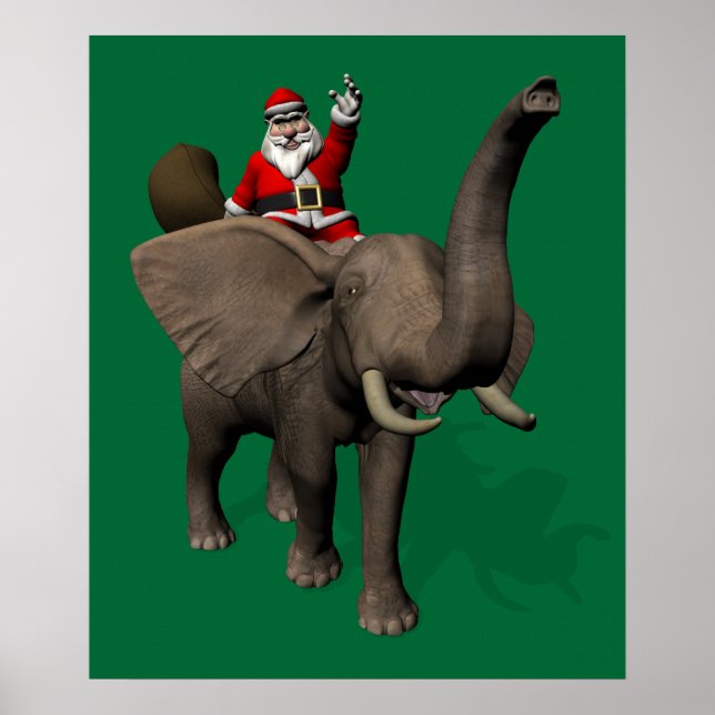 Santa Claus Riding On Elephant Poster (Front)