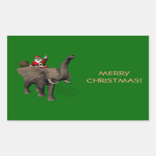 Santa Claus Riding On Elephant Rectangular Sticker