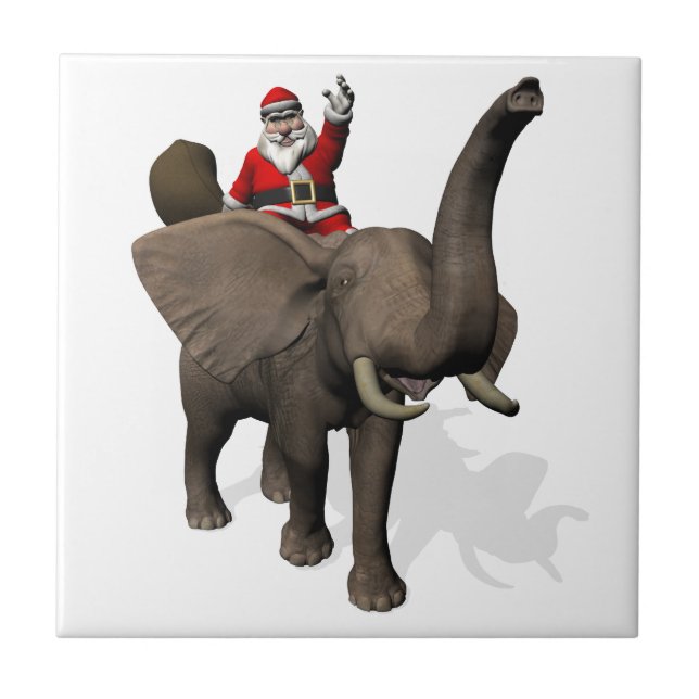 Santa Claus Riding On Elephant Tile (Front)