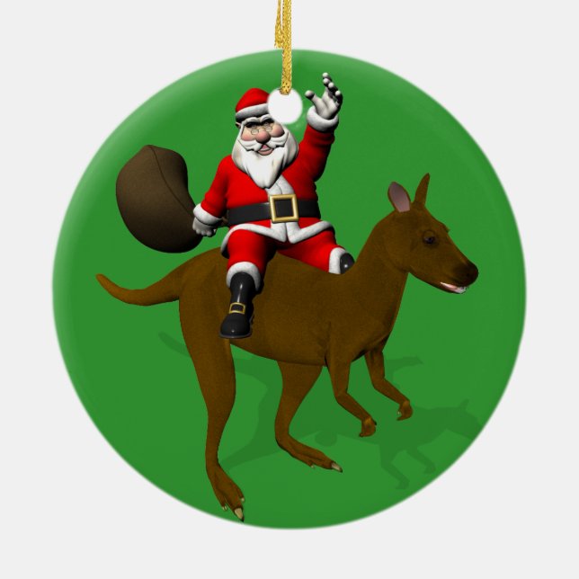 Santa Claus Riding On Kangaroo Ceramic Tree Decoration (Back)