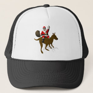 Santa Claus Riding On Kangaroo Trucker Hat