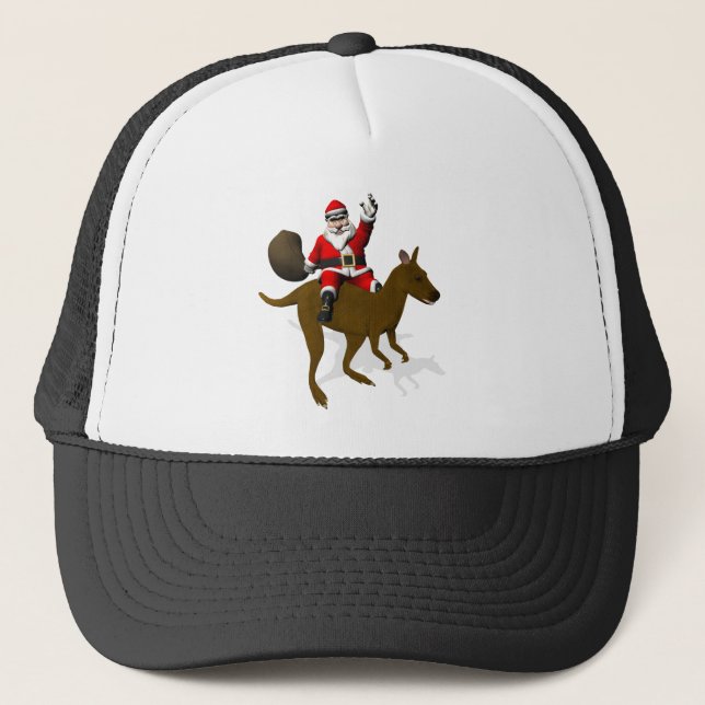 Santa Claus Riding On Kangaroo Trucker Hat (Front)