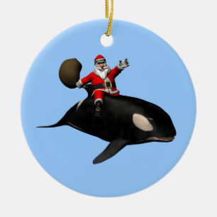Santa Claus Riding On Killer Whale Ceramic Tree Decoration
