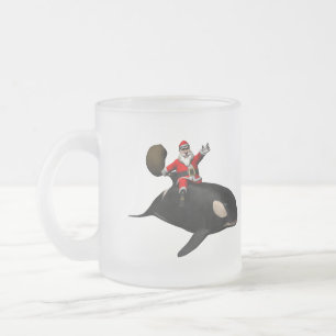 Santa Claus Riding On Killer Whale Frosted Glass Coffee Mug