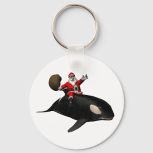 Santa Claus Riding On Killer Whale Key Ring