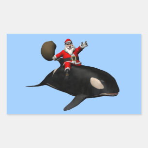 Santa Claus Riding On Killer Whale Rectangular Sticker