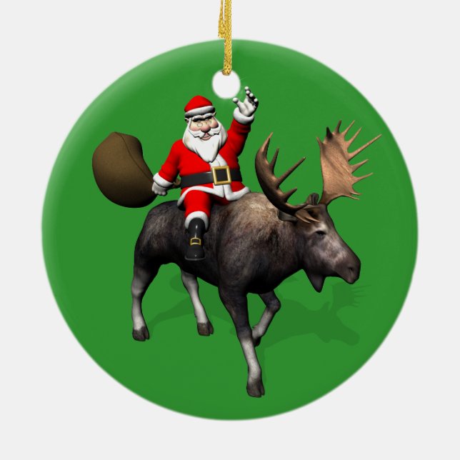 Santa Claus Riding On Moose Ceramic Tree Decoration (Back)