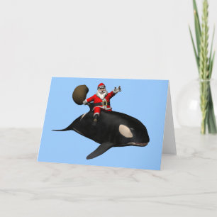 Santa Claus Riding On Orca Holiday Card