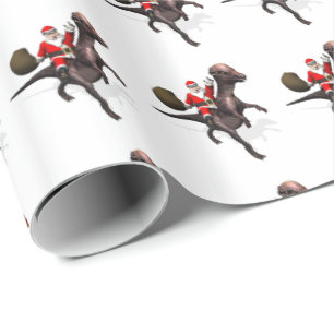 Santa Claus Riding On Pachyosaurus Wrapping Paper