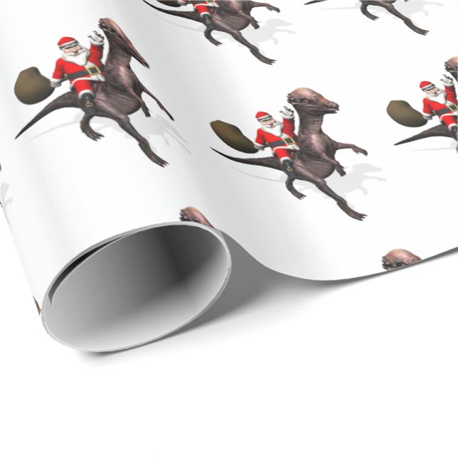 Santa Claus Riding On Pachyosaurus Wrapping Paper (Roll Corner)