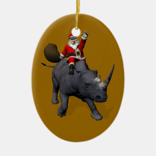Santa Claus Riding On Rhinoceros Ceramic Tree Decoration