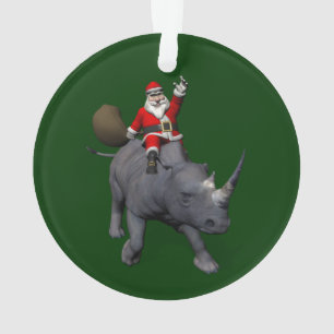 Santa Claus Riding On Rhinoceros Ornament