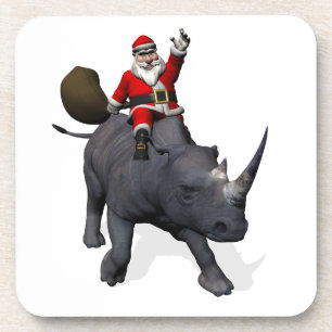 Santa Claus Riding On Rhinoceros Rhino Coaster