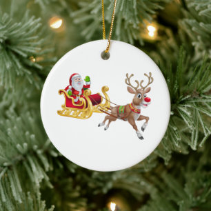Santa Claus riding on sleigh Ceramic Tree Decoration