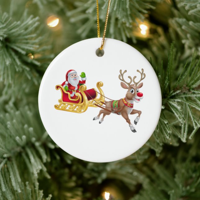 Santa Claus riding on sleigh Ceramic Tree Decoration (Tree)