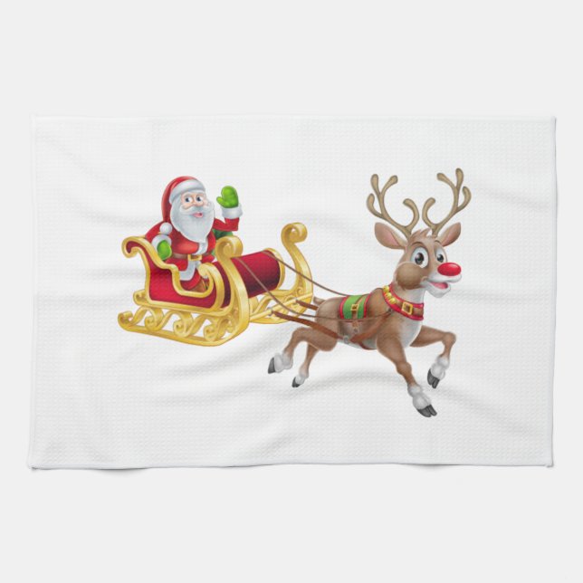 Santa Claus riding on sleigh Tea Towel (Horizontal)
