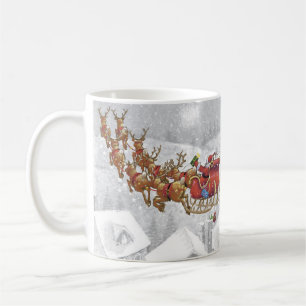 Santa Claus riding on sleigh with gift box Coffee Mug