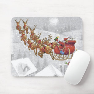 Santa Claus riding on sleigh with gift box Mouse Mat