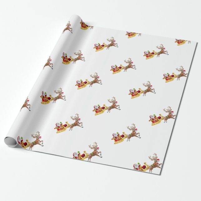 Santa Claus riding on sleigh Wrapping Paper (Unrolled)