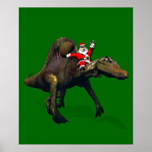 Santa Claus Riding On Spinosaurus Poster