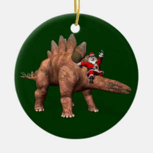 Santa Claus Riding On Stegosaurus Ceramic Tree Decoration