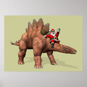Santa Claus Riding On Stegosaurus Poster