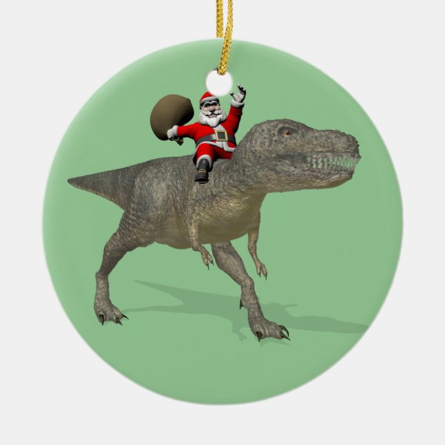 Santa Claus Riding On Trex Ceramic Tree Decoration (Front)